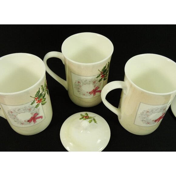 Christmas Cardinal Coffee Mugs Cups Set of 3 Lidded Sandy Clough Skye McGhie - Picture 3 of 6